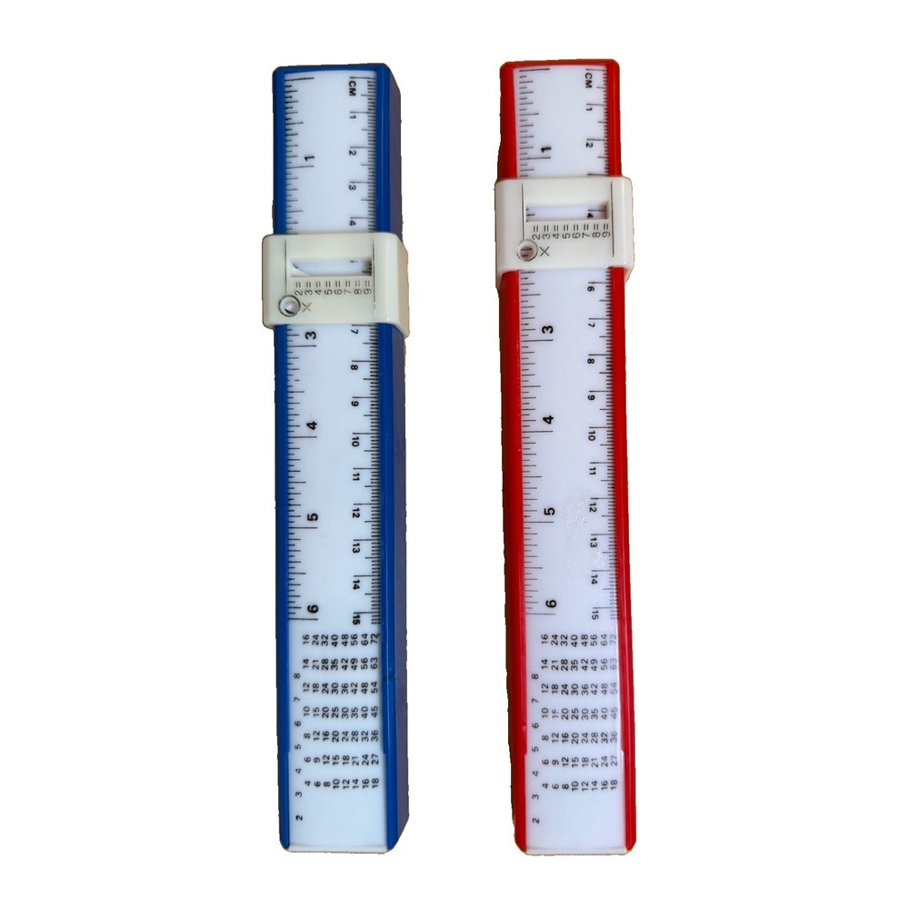 2 Vintage Sterling Multiplier Pencil Box Sharpener & Ruler Slider Red & Blue Lot